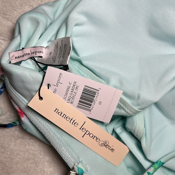 Nanette Lepore One-piece Off Shoulder Swimsuit Butterfly Garden Ruffle 10 NEW - Picture 9 of 16